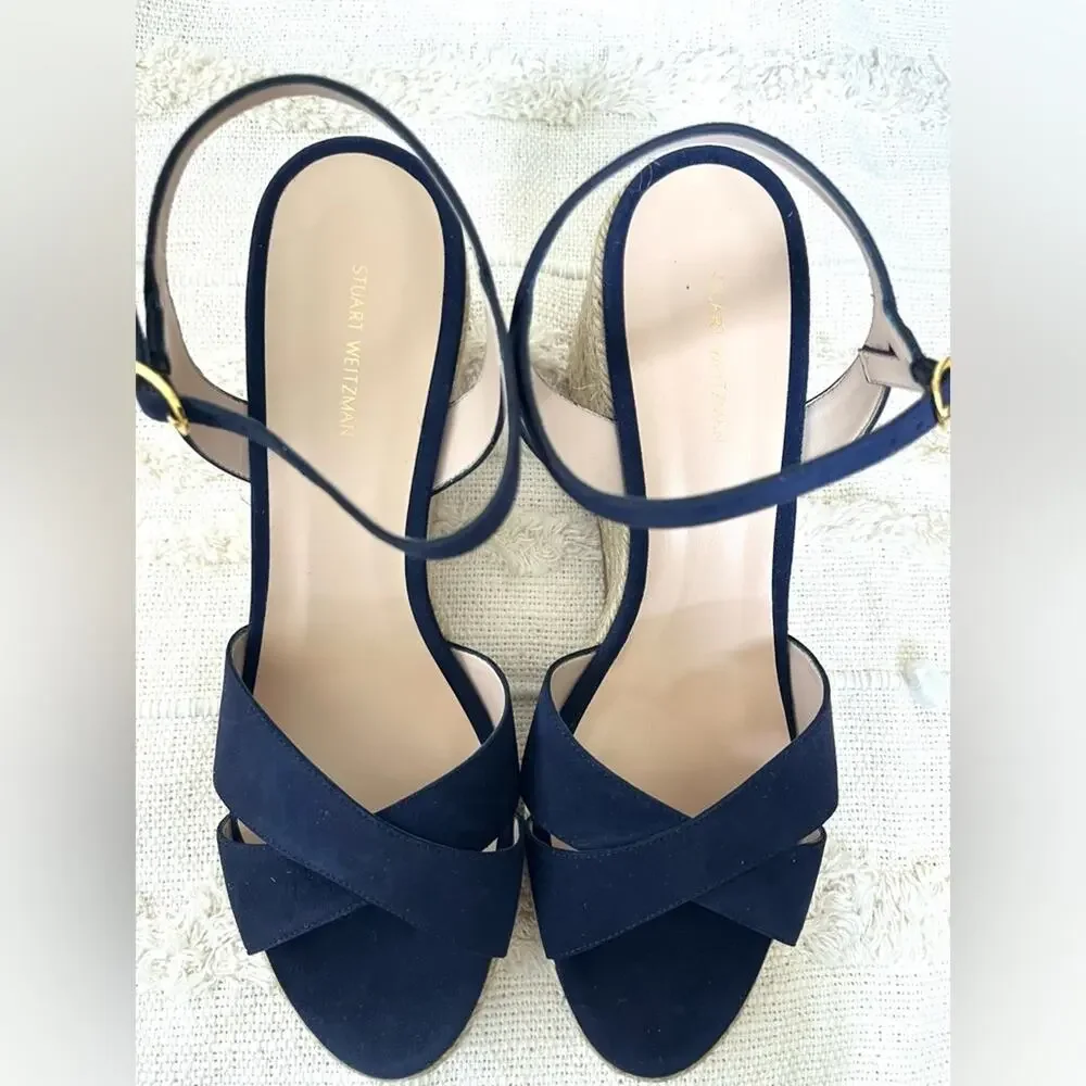 NWT Stuart Weitzman Rosemarie Leather Platform Espadrille Wedge Sandals sz 11.5 - Picture 8 of 10